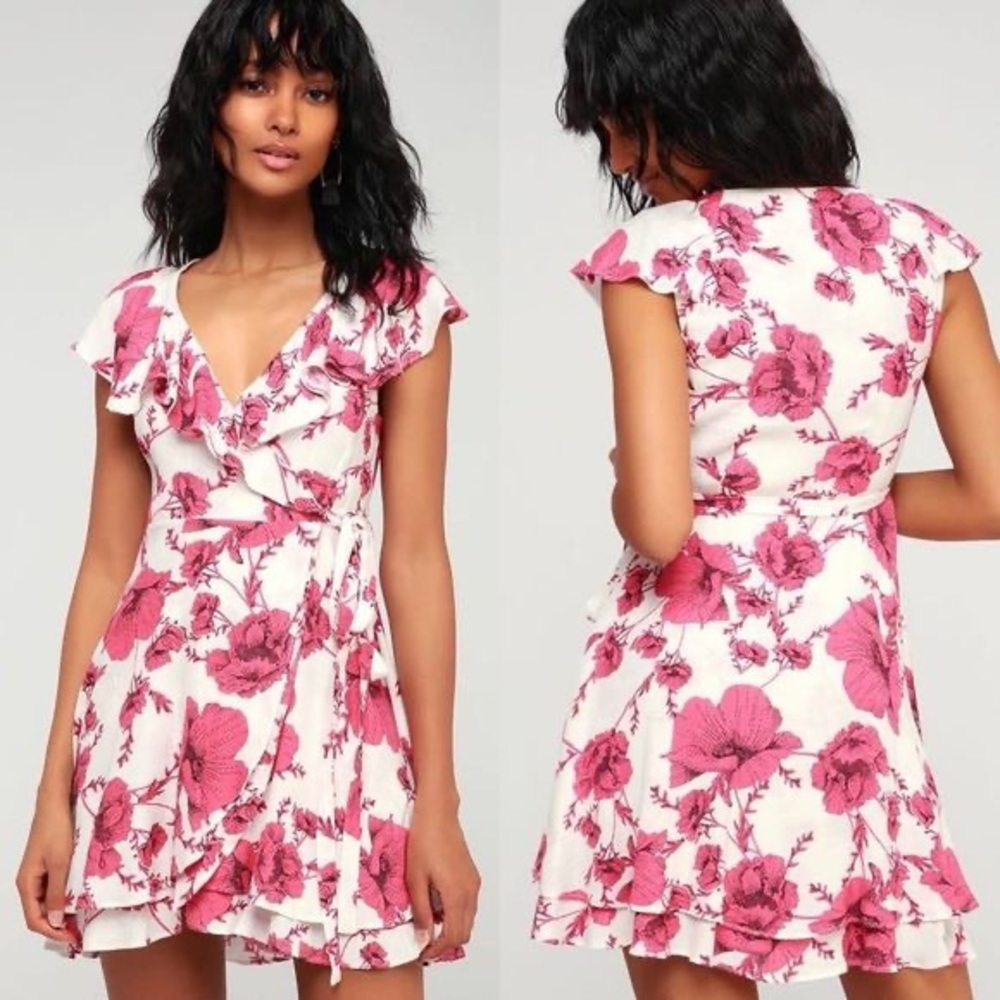 Free People French Quarter Pink/White Floral Print Wrap Dress Women’s Size XS